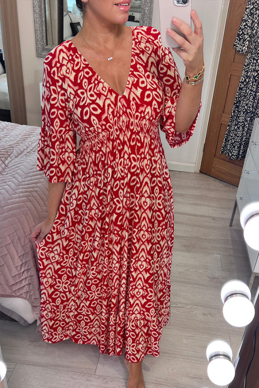 2025 Summer Casual Print V-neck Long Dress