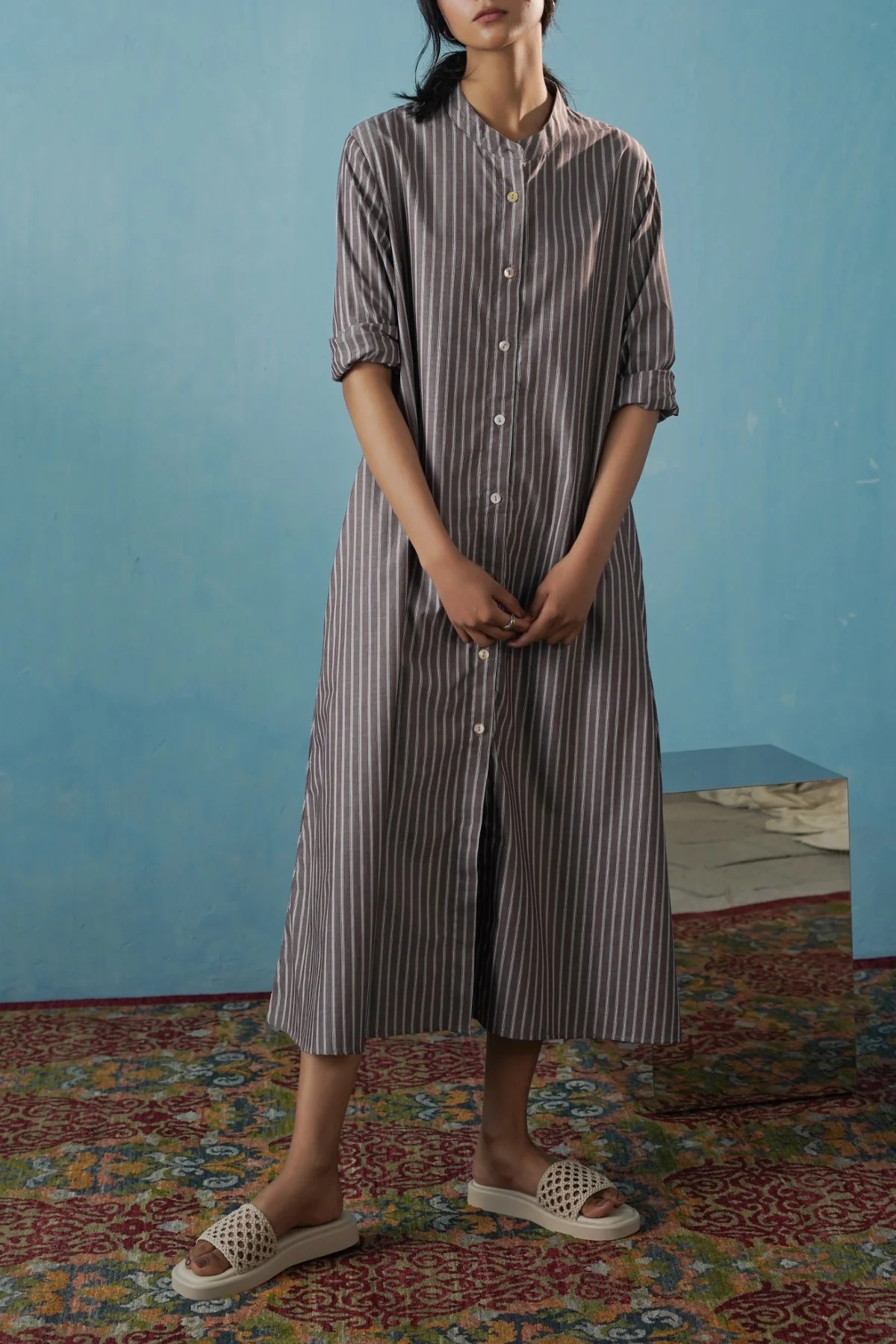 COTTON STRIPE SHIRT DRESS