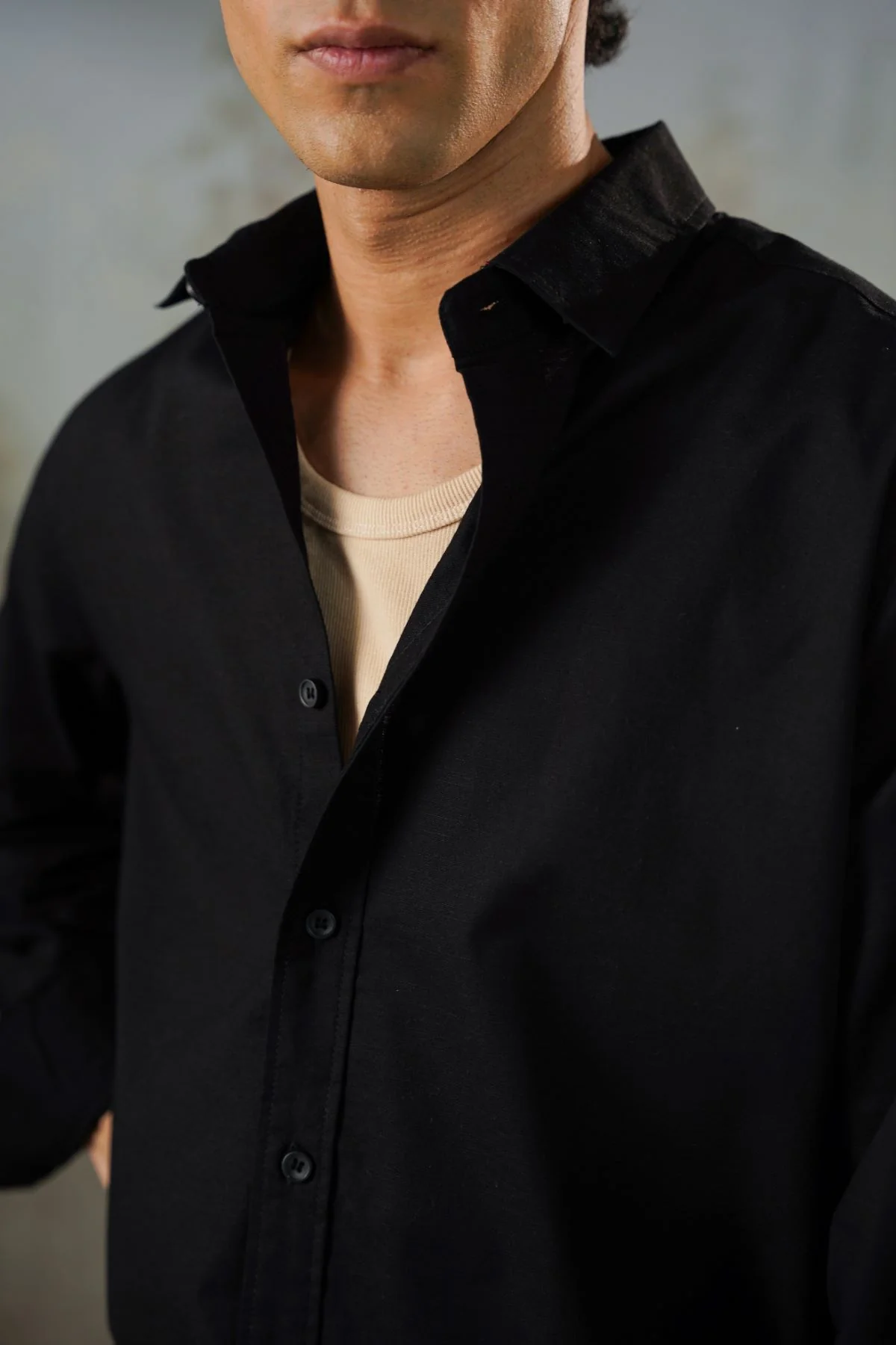 LINEN BLEND BUTTON DOWN SHIRT