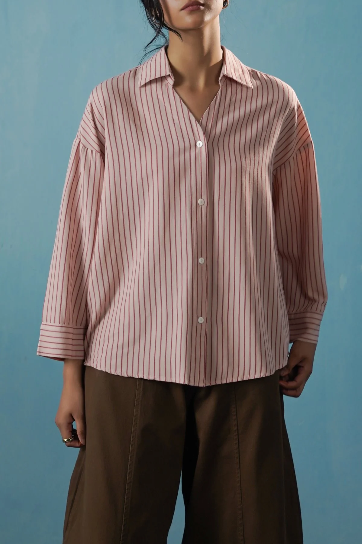 SALMON PINSTRIPE SHIRT