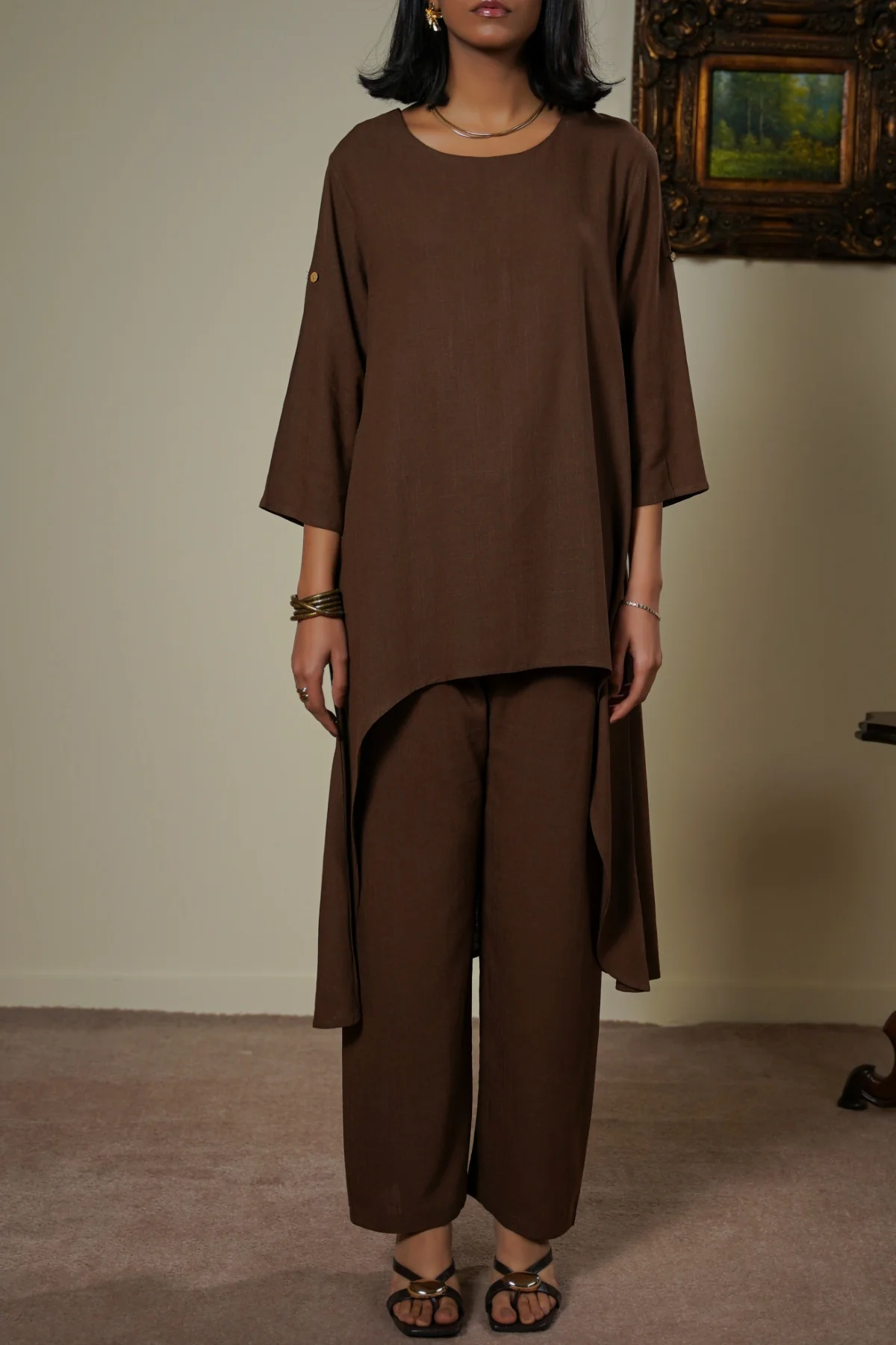 SCOOP HEM LINEN BLEND TUNIC