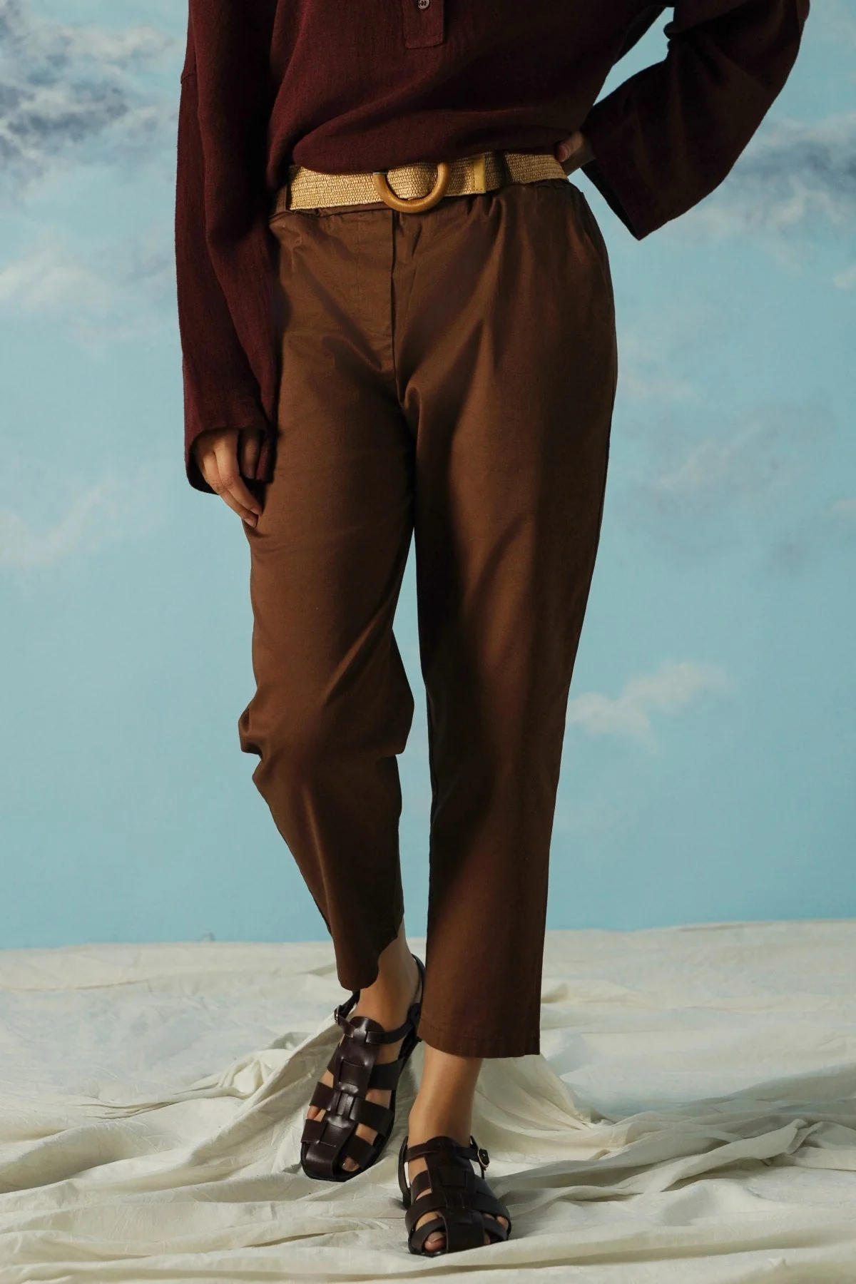 TAPERED COTTON PANTS WITH BELT - Image 2