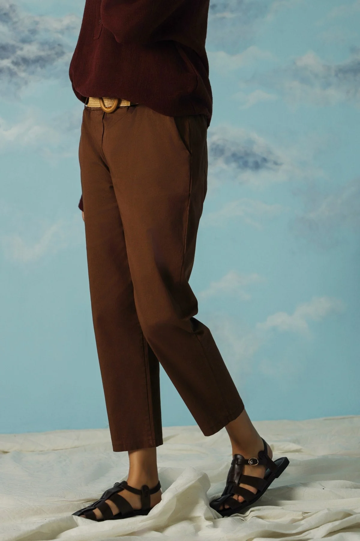TAPERED COTTON PANTS WITH BELT - Image 3
