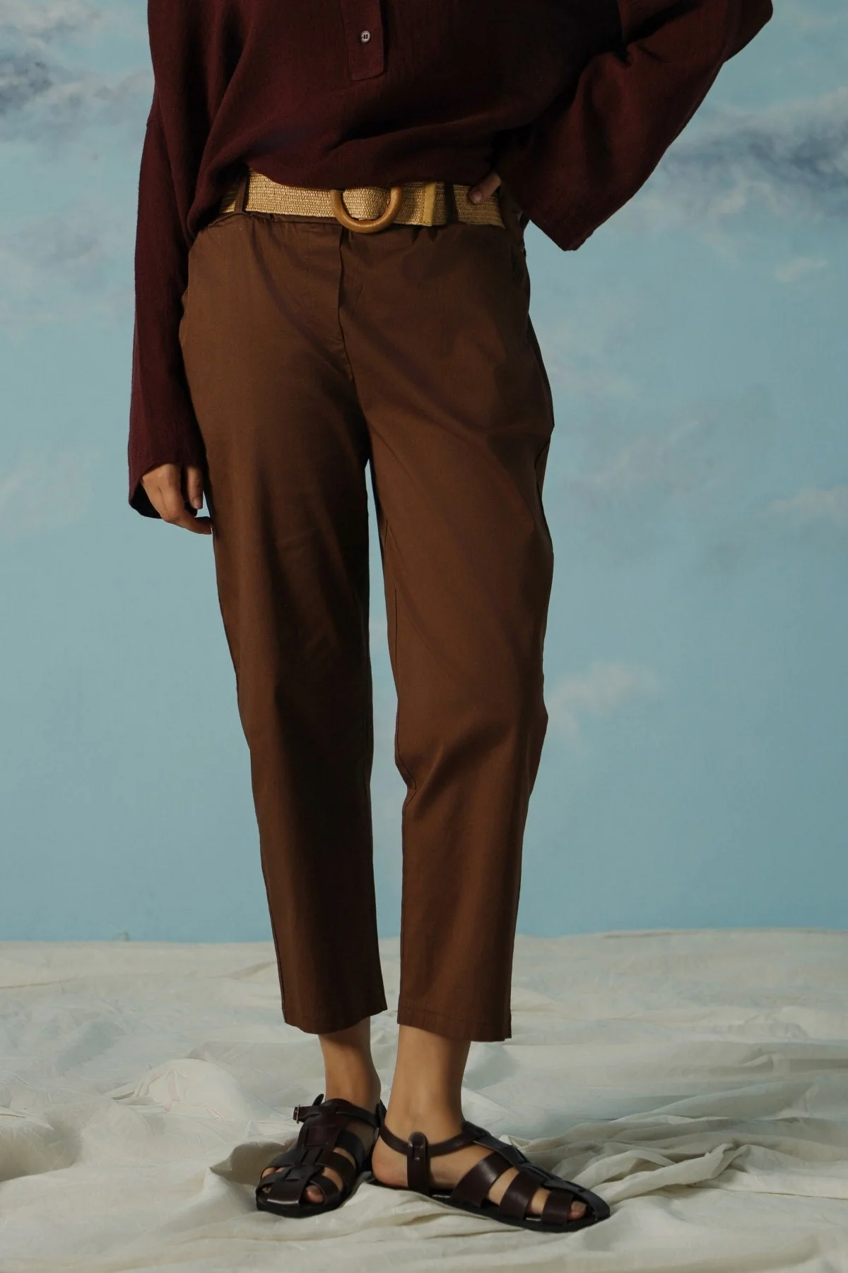 TAPERED COTTON PANTS WITH BELT - Image 4