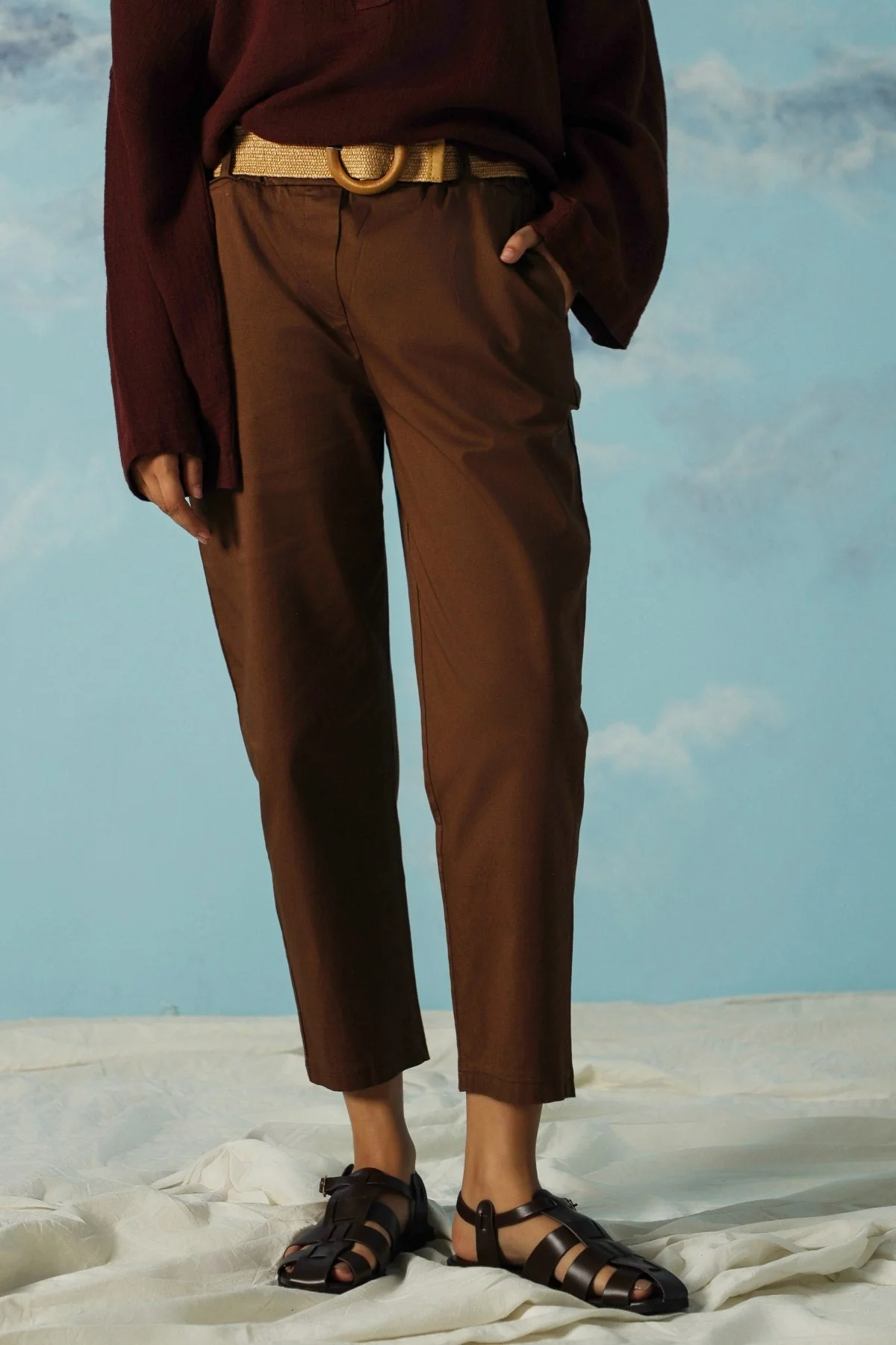TAPERED COTTON PANTS WITH BELT - Image 5