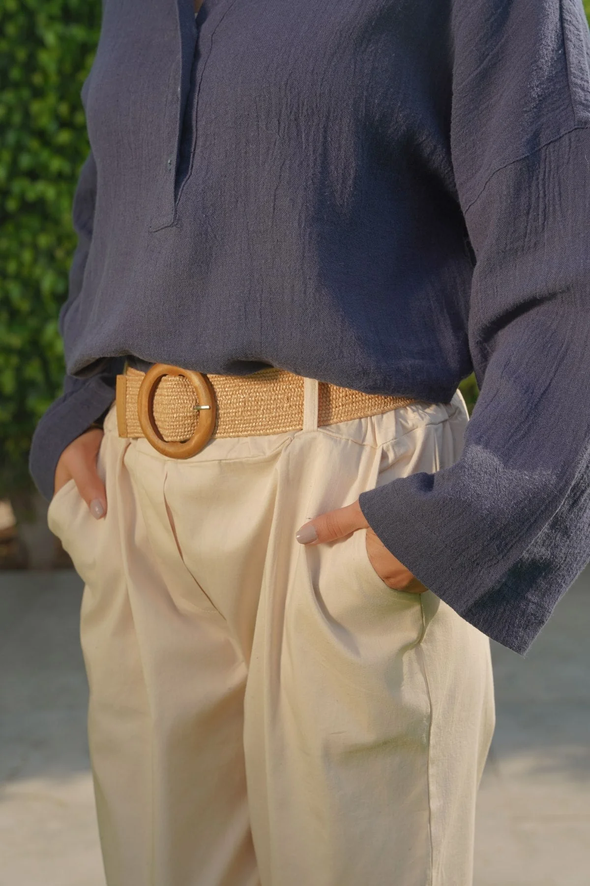 TAPERED COTTON PANTS WITH BELT - Image 3