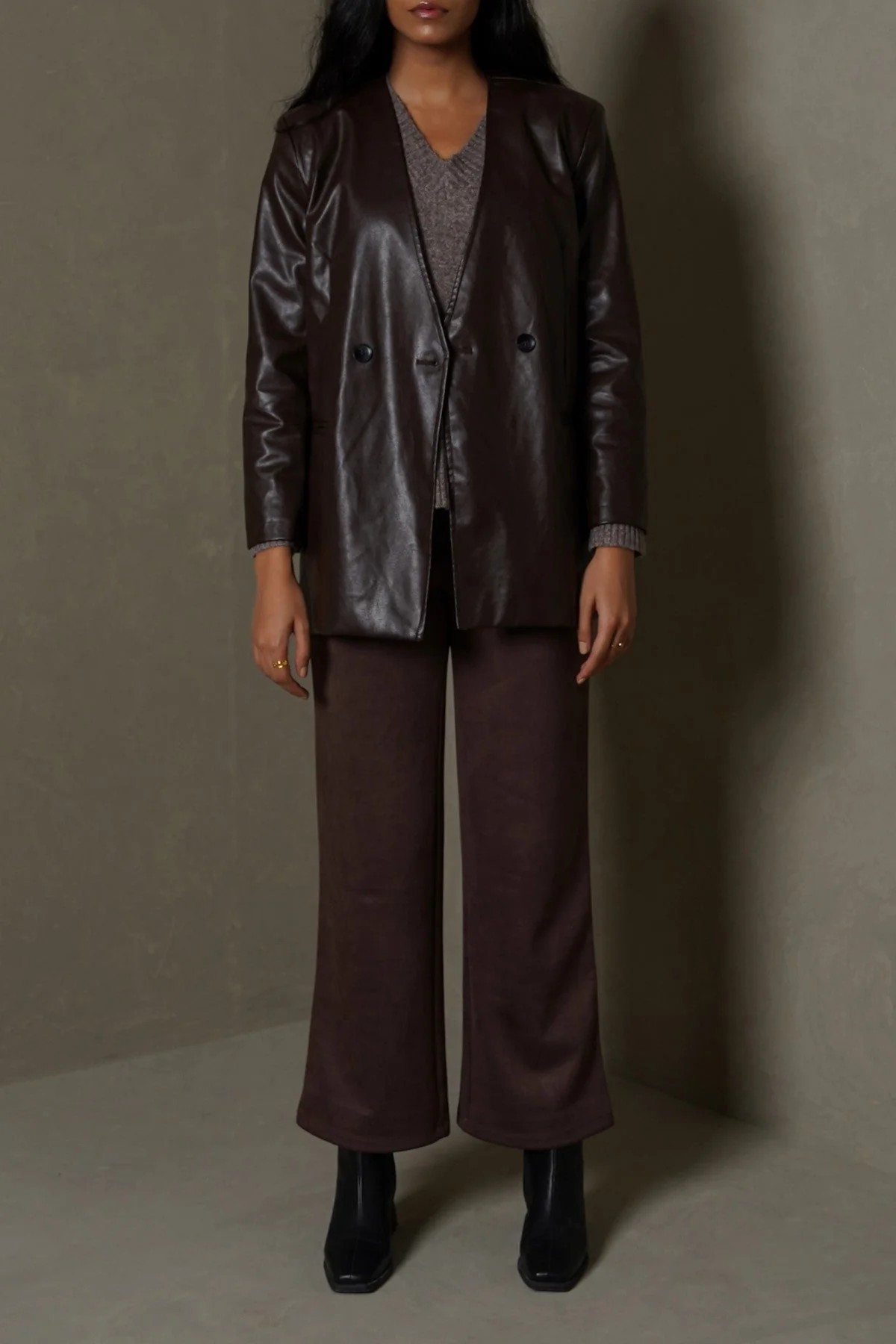 COLLARLESS LEATHER BLAZER - Image 5