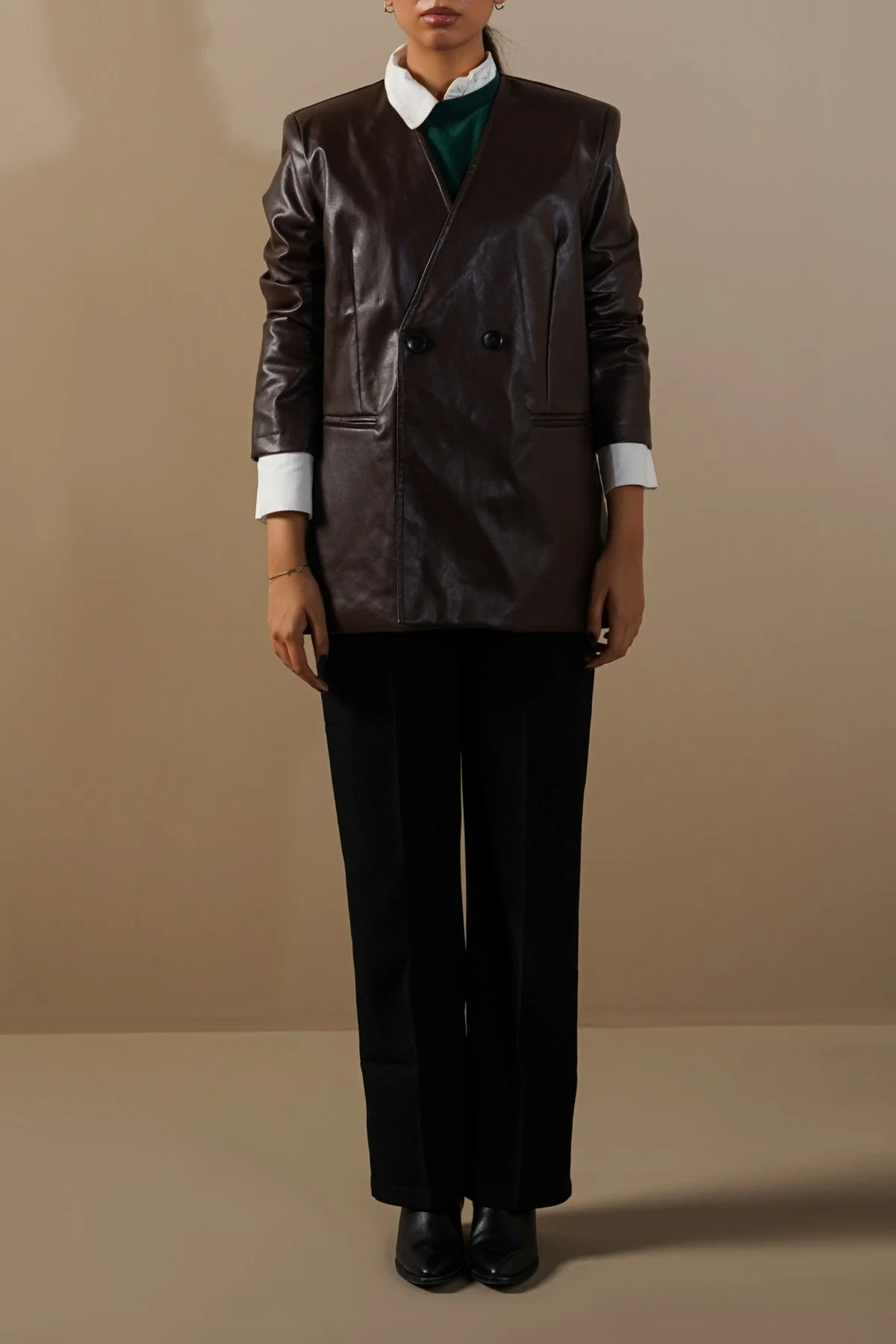 COLLARLESS LEATHER BLAZER - Image 8