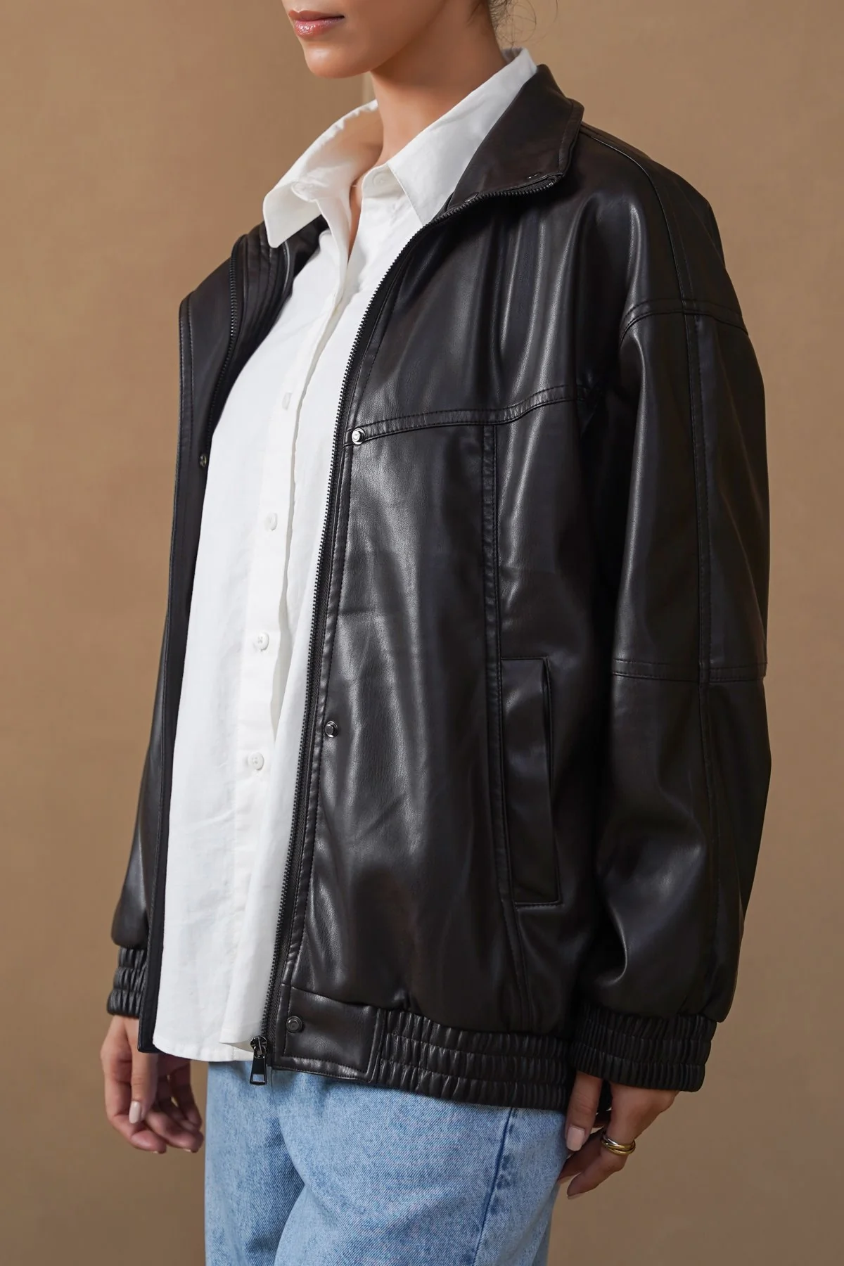 VEGAN LEATHER BOMBER JACKET - Image 3