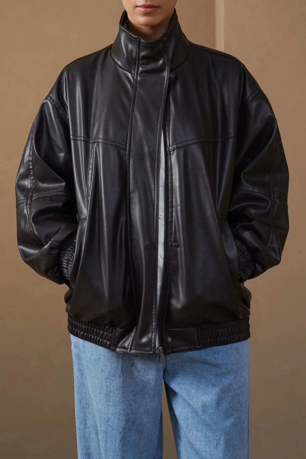 VEGAN LEATHER BOMBER JACKET - Image 6