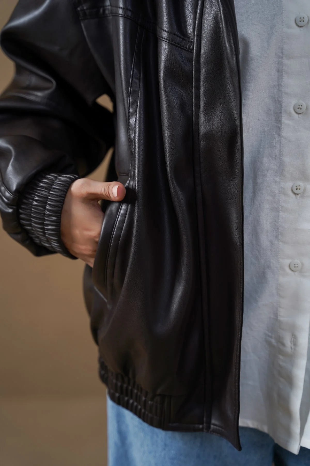 VEGAN LEATHER BOMBER JACKET - Image 7