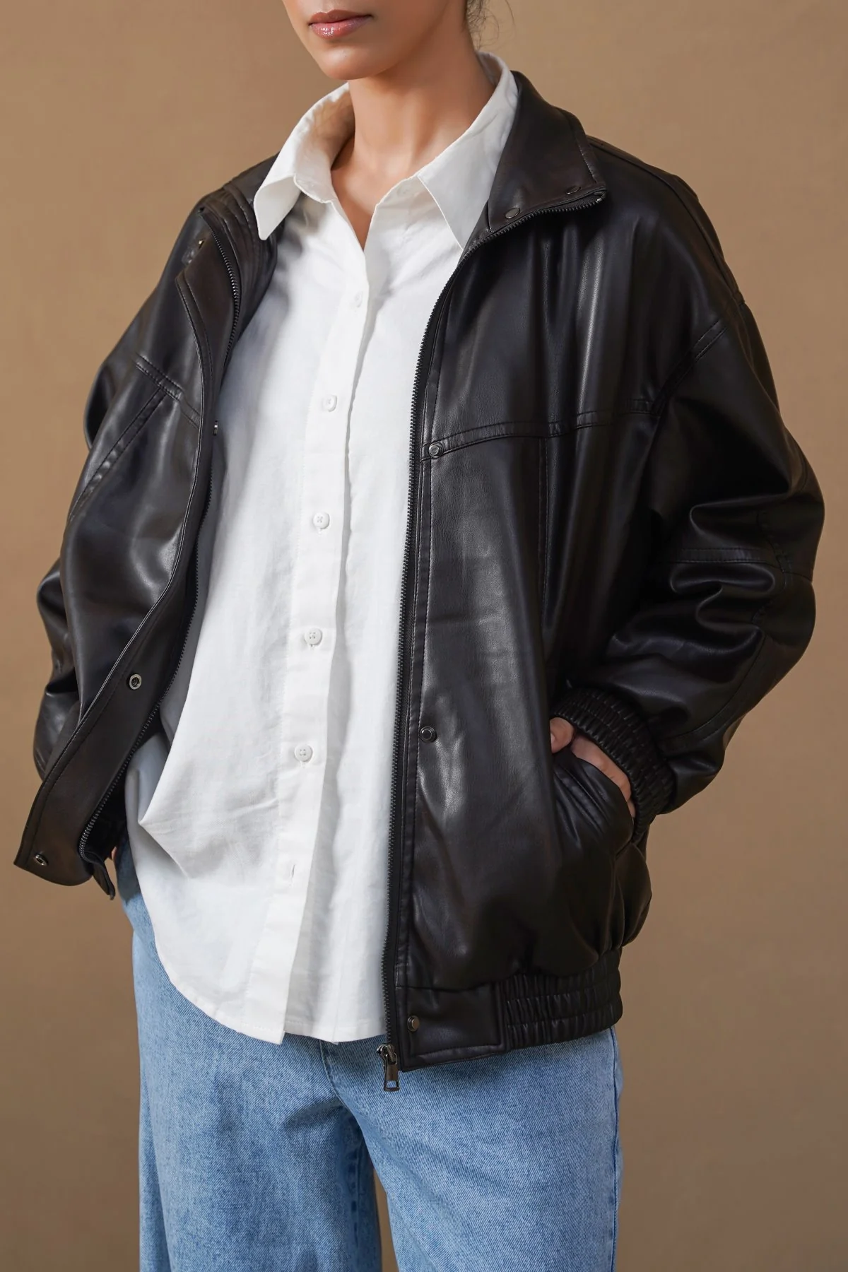 VEGAN LEATHER BOMBER JACKET - Image 9