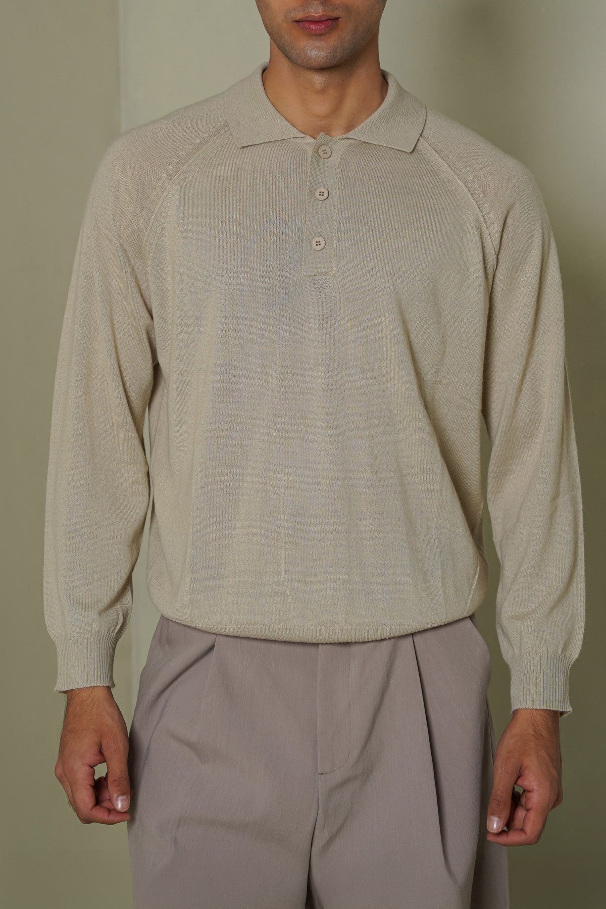 WOOL BLEND POLO SWEATER