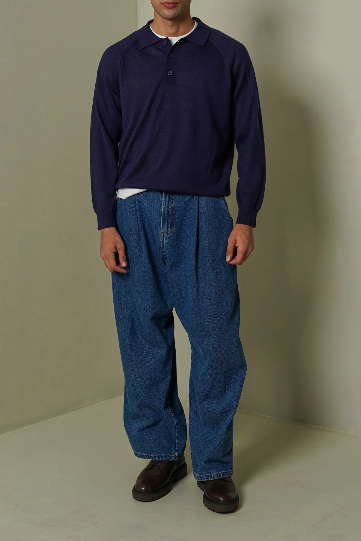 WOOL BLEND POLO SWEATER